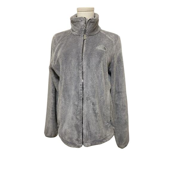 The North Face Fleece Jacket Medium Gray Silver Shiny Zipper - Picture 1 of 11